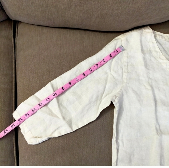 Click By Color Me Cotton Cream V Neck Linen 3/4 Blouse Top Oversized - Picture 10 of 12